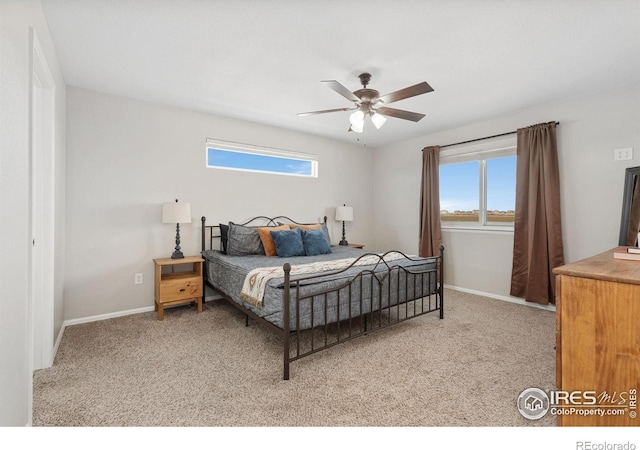 bedroom featuring multiple windows, baseboards, and carpet floors