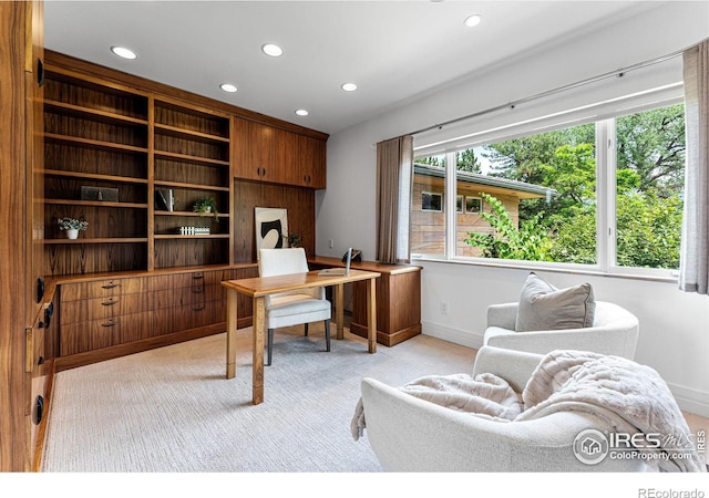 office space featuring recessed lighting and baseboards