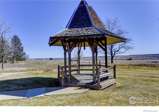 exterior space featuring a gazebo and a rural view