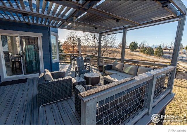 wooden deck featuring an outdoor hangout area and outdoor dining area