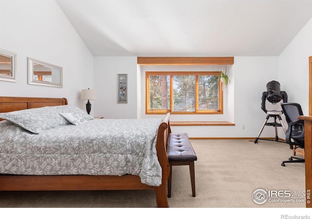 82 Grove Ct, Boulder, CO 80302 - bedroom featuring carpet flooring, vaulted ceiling, and baseboards