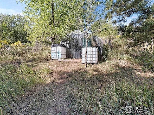 view of yard featuring an outbuilding and a shed