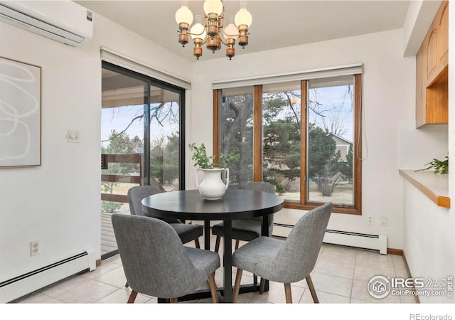 dining room with a wealth of natural light, baseboard heating, and a wall mounted AC