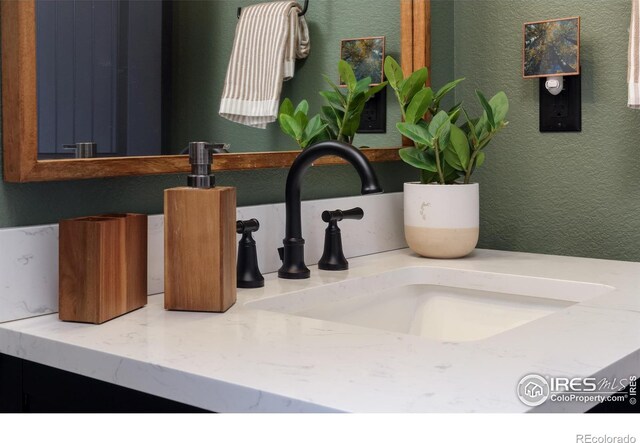 details with a textured wall and a sink