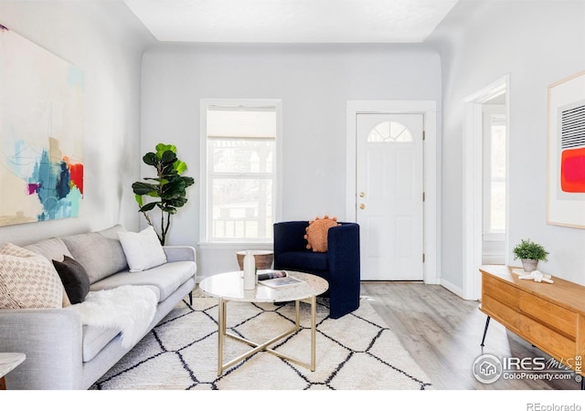 living area with wood finished floors