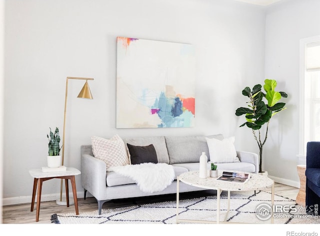 living room with wood finished floors and baseboards