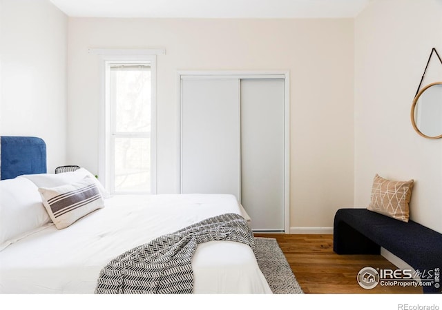 bedroom with a closet and wood finished floors