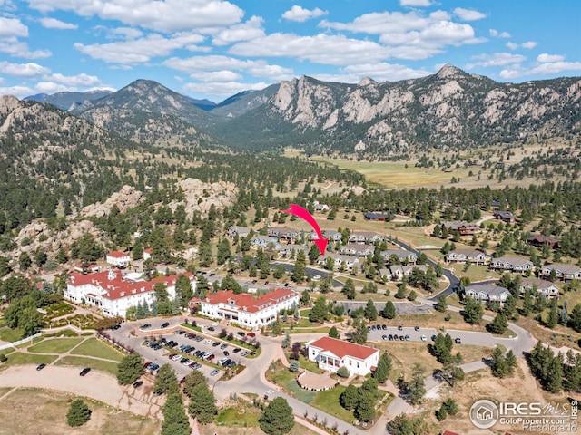 birds eye view of property featuring a mountain view