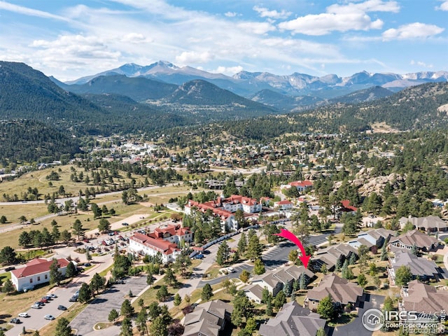 bird's eye view featuring a mountain view and a residential view