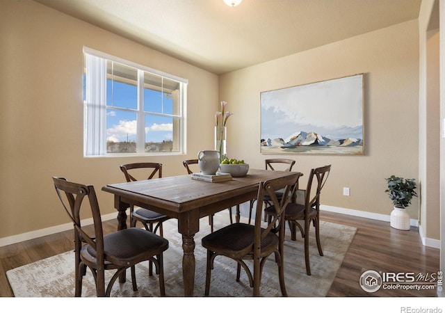 dining room featuring baseboards and dark wood-style flooring