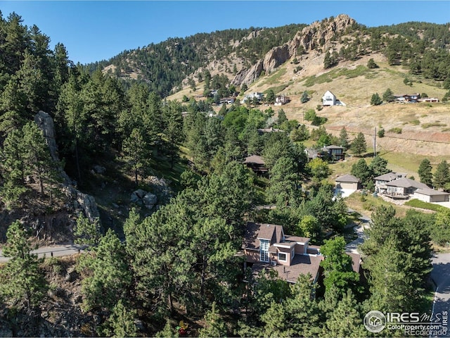 bird's eye view with a mountain view and a forest view
