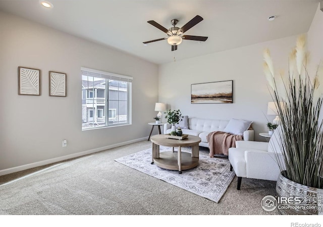 143 Robin Rd, Johnstown, CO 80534 - carpeted living room featuring recessed lighting, baseboards, and ceiling fan