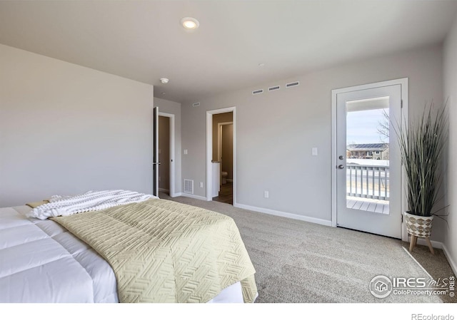 143 Robin Rd, Johnstown, CO 80534 - carpeted bedroom featuring visible vents, baseboards, and access to outside