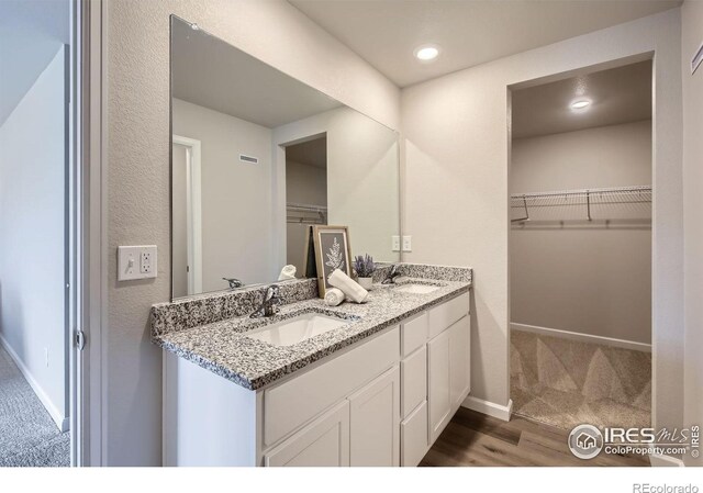 143 Robin Rd, Johnstown, CO 80534 - full bath featuring a spacious closet, double vanity, baseboards, and a sink
