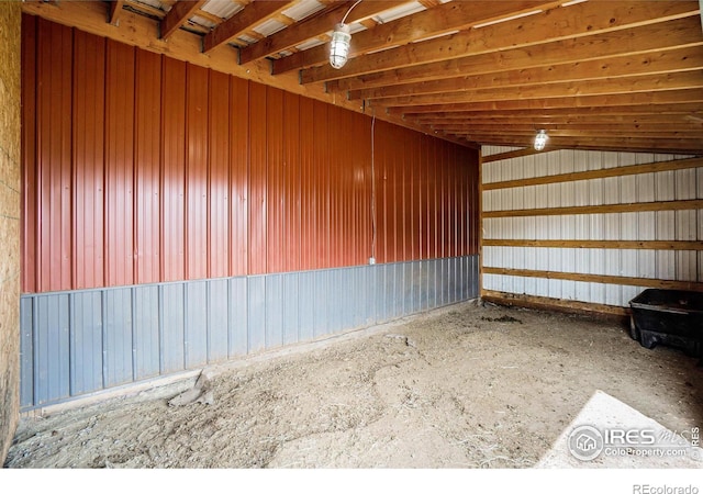 garage with metal wall