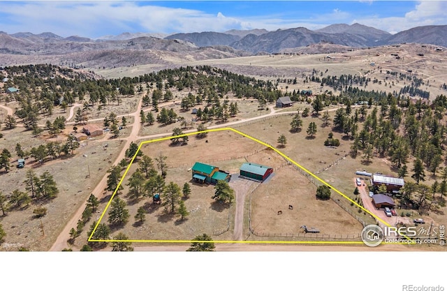 birds eye view of property featuring a mountain view