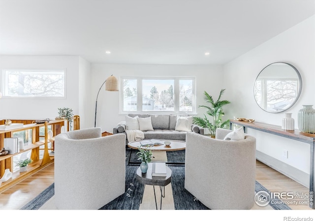 living area featuring recessed lighting and wood finished floors