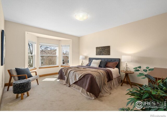 bedroom featuring carpet and baseboards