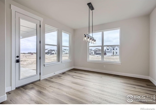 1685 Crystalline Dr, Windsor, CO 80550 - unfurnished dining area with a wealth of natural light, light wood-style flooring, and baseboards