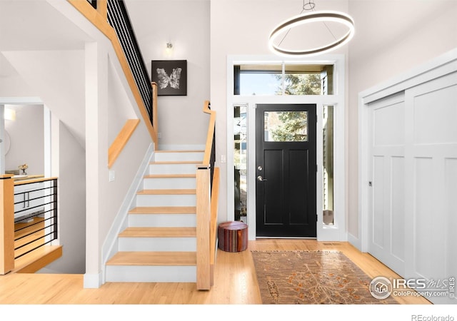 foyer entrance featuring wood finished floors