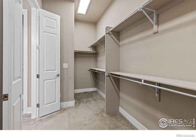 spacious closet featuring light carpet