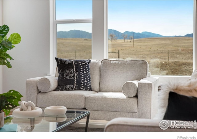 living area with a mountain view