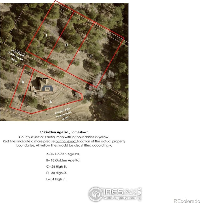 15 Golden Age Rd, Jamestown, CO 80455 - aerial overview of property's location featuring property boundaries highlighted