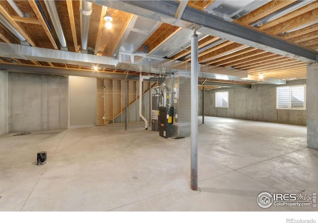 basement with heating unit