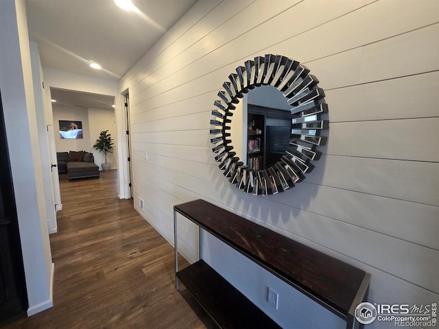 hallway featuring dark wood-style floors