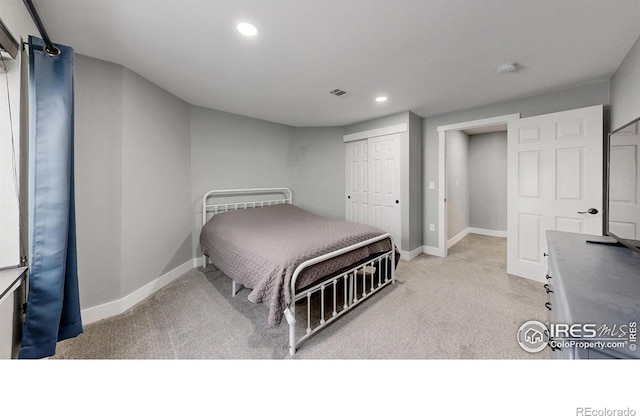 1386 Plains Ct, Eaton, CO 80615 - bedroom with visible vents, recessed lighting, a closet, carpet, and baseboards