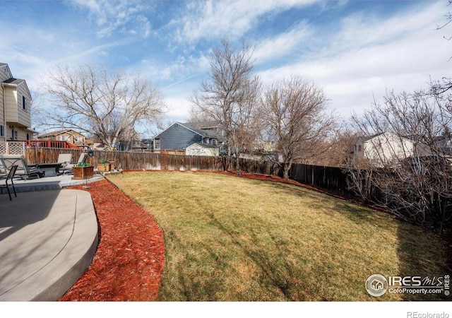 view of yard with a patio and a fenced backyard