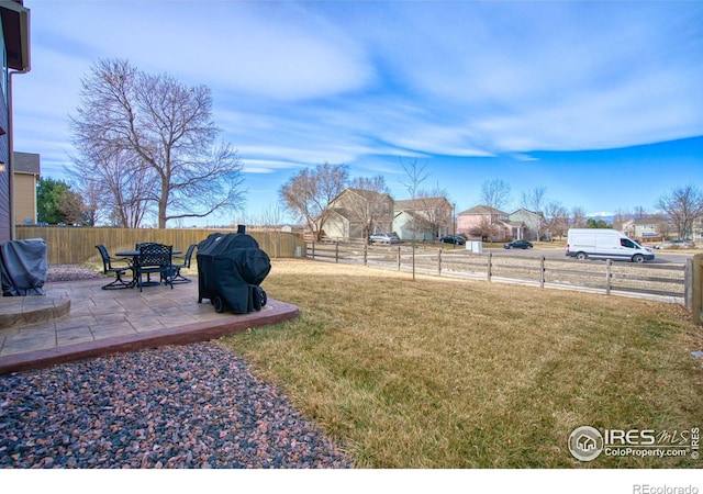 view of yard featuring a patio and a fenced backyard