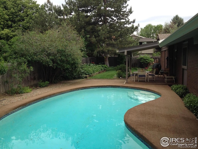 view of pool with a fenced in pool, a patio, and a fenced backyard