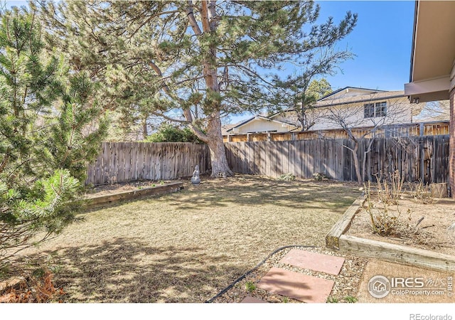 view of yard with a fenced backyard