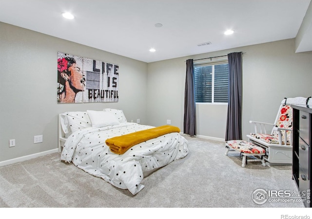 2073 River W Dr, Windsor, CO 80550 - bedroom featuring baseboards, visible vents, carpet floors, and recessed lighting