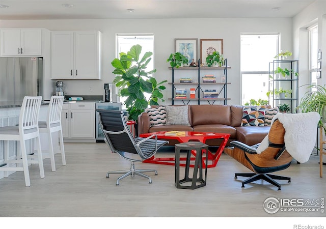 living room featuring light wood-style flooring