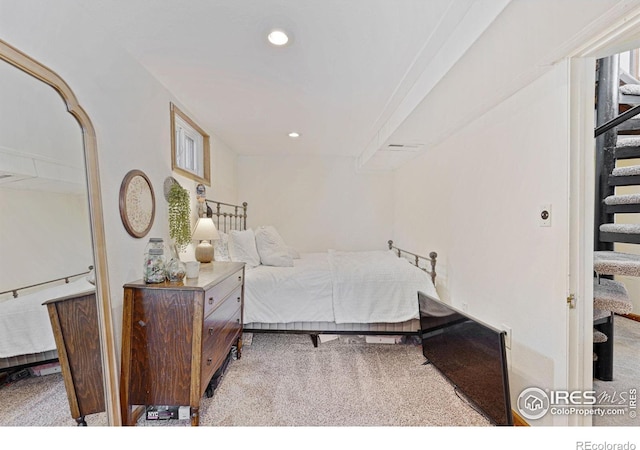 bedroom featuring recessed lighting and carpet floors