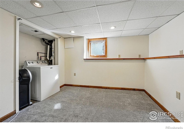 washroom featuring laundry area, washer / clothes dryer, recessed lighting, and baseboards