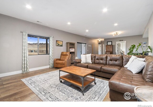 4528 Del Colina Way, Laporte, CO 80535 - living room featuring wood finished floors, baseboards, and recessed lighting