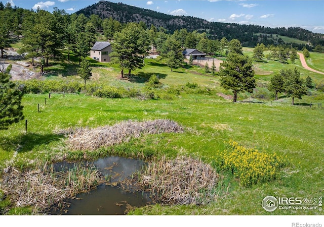 birds eye view of property with a mountain view