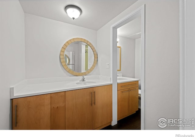 bathroom featuring vanity and wood finished floors