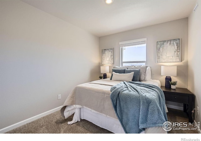 bedroom with baseboards and carpet floors