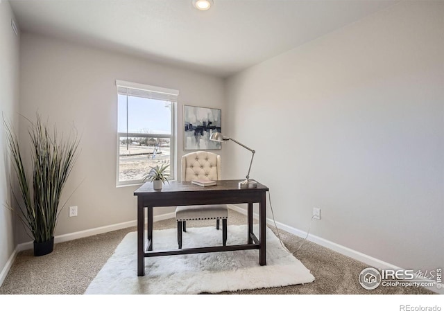 office space featuring baseboards and carpet floors