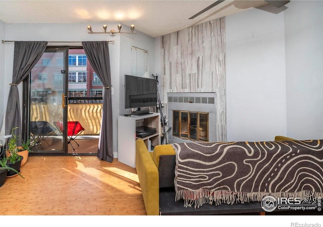 living room featuring a textured ceiling