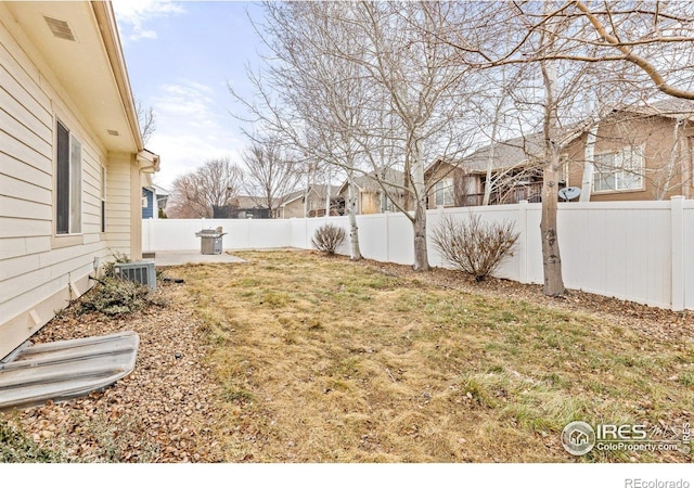 view of yard with a fenced backyard