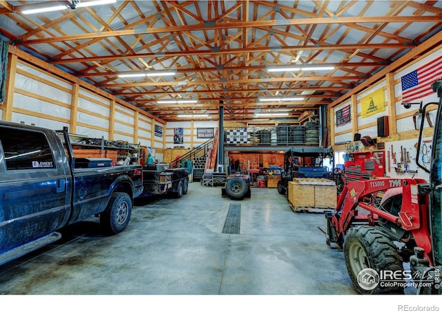 garage featuring a workshop area