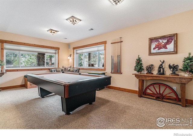 9512 County Road 43, Glen Haven, CO 80532 - playroom with pool table, carpet flooring, baseboards, and visible vents