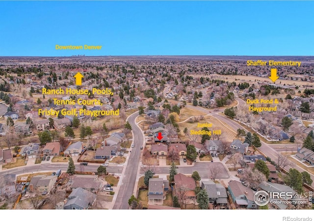10895 W Half Moon Pass, Littleton, CO 80127 - aerial overview of property's location with nearby suburban area