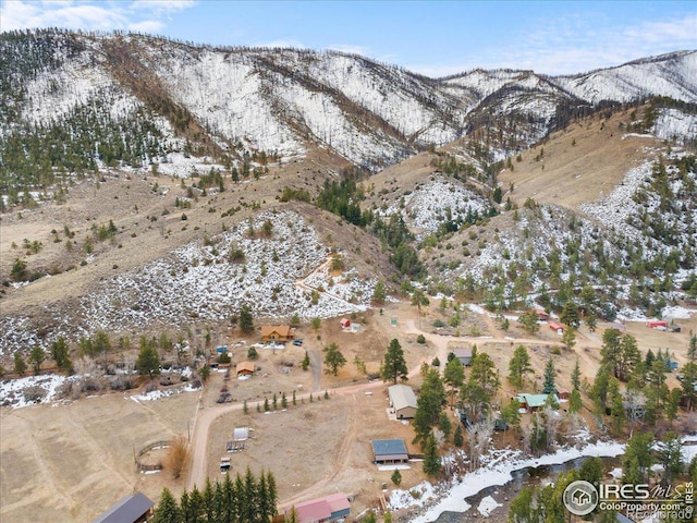 59 W Rustic Rd, Bellvue, CO 80512 - snowy aerial view featuring a mountain view
