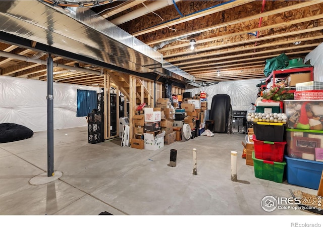 view of unfinished basement
